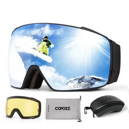 Skibril Copozz Magnetisch Gepolariseerd AntiFog Winter DoubleLayers UV400 Bescherming Heren Bril Bril met Lens Case Set 231127