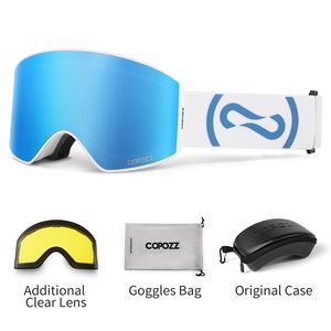 Lunettes de ski COPOZZ Lunettes de ski magnétiques Protection UV400 Lunettes de ski anti-buée Hommes Femmes Lunettes de snowboard à lentilles à changement rapide avec deux options 230907