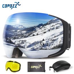 Skibril COPOZZ Magnetische skibril met 2s snelwissellens en kofferset UV400 bescherming anticondens snowboardskibril voor heren dames 230922