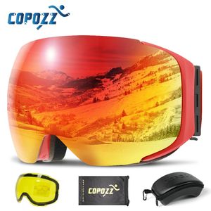 Skibril COPOZZ Magnetische skibril met snelwisselbare lens en kofferset 100% UV400-bescherming Anticondens snowboardbril voor heren Dames 231205