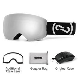 Lunettes de ski COPOZZ lunettes de Ski d'hiver magnétiques Protection UV400 lunettes de Ski Anti-buée mâle femelle lentille claire étui Kit ensemble lunettes de Snowboard 230828