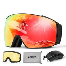 Lunettes de Ski Copozz hiver avec lentille polarisée Double couche magnétique antibuée Protection UV400 hommes lunettes étui à lunettes 231127