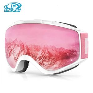 Lunettes de ski Findway Lunettes de ski pour adultes Lentille double couche Anti-buée Protection UV Conception OTG sur casque Compatible pour le ski snowboard 231205