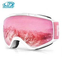 Ski Goggles Findway Adult Ski Goggles Doublelayer Lens Anti Fog UV Bescherming OTG Design over helm compatibel voor skiën snowboarden 230822