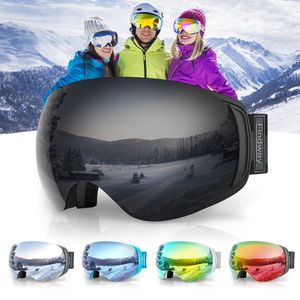 Ski Goggles Findway Aldult 100% UV 400 Bescherming-rekbare lens Anti-mist over glazen snowboard voor vrouwen mannen 221122