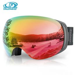 Lunettes de ski Findway Dames Hommes Adultes Protection UV Porteurs de lunettes OTG Lentille sphérique interchangeable magnétique Anti-buée 231127