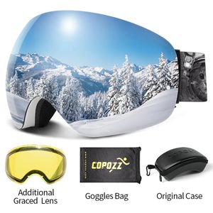 Lunettes de ski sans cadre anti-buée - Coffret de lentilles de nuit - Protection 100 % UV400 - Sangle antidérapante - Lunettes de neige pour hommes et femmes - 231010