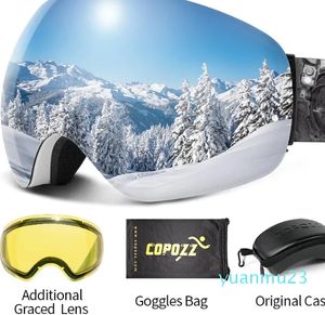 Lunettes de ski sans cadre, anti-buée, coffret de lentilles de nuit, protection, ski, snowboard, sangle antidérapante, lunettes de neige pour hommes et femmes