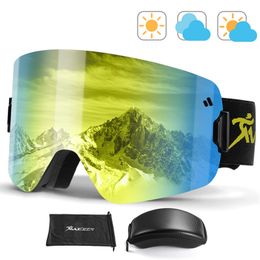 Skibril Magnetische skibrilset Anti-condens 100% UV400-bescherming Sneeuwbril Snowboard voor Heren Dames OTG Overbril Skibrillen 230726