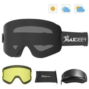 Lunettes de ski MAXDEER hommes femmes lunettes de Snowboard lunettes de ski de neige magnétique Double couches lentille UV400 Anti-buée OTG Wide Vision 231109