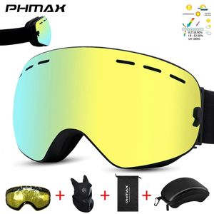 Lunettes de ski PHMAX Pro Lunettes de ski de motoneige Double couches Anti-buée Ensemble Sport de plein air d'hiver avec lentille jaune de vision nocturne 231127