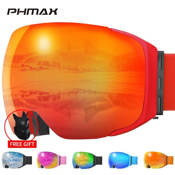 Lunettes de ski PHMAX lunettes de Ski UV400 Anti-buée lunettes lentille magnétique femmes hommes Sports de plein air montagne Snowboard grandes lunettes de neige avec masque 231010