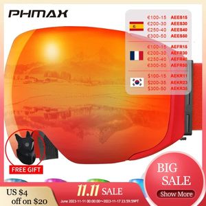 Gafas de esquí PHMAX UV400 Gafas antiniebla Lente magnética Hombres Deportes al aire libre Montaña Snowboard Nieve grande con máscara 231109