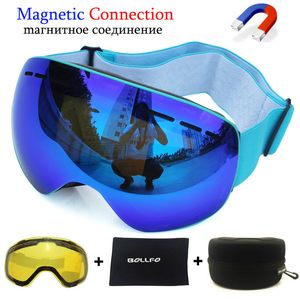 Lunettes de Ski polarisées magnétiques Double couche, lentille de Ski Anti-buée UV400, ensemble de Snowboard pour hommes, étui à lunettes de Ski 230921