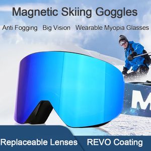 Lunettes de ski Lunettes de ski lentille magnétique à changement rapide Double couche UV400 Anti-buée femmes hommes Sport de plein air Snowboard lunettes de ski lunettes de neige 231024