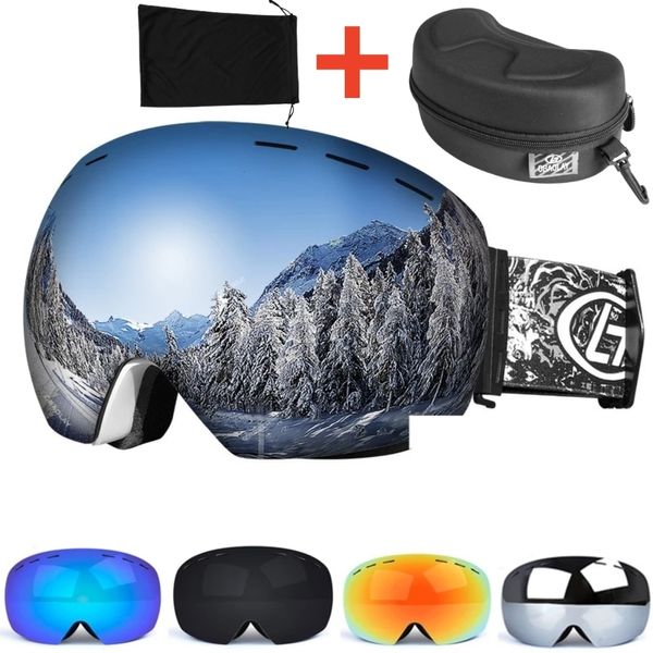 Lunettes de Ski à lentille Double couche, PC, Anti-buée, UV400, pour Snowboard, pour hommes et femmes, étui à lunettes 230918