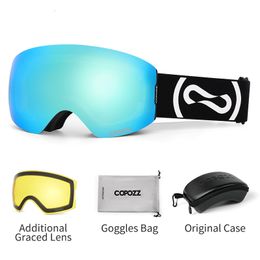 Lunettes de ski hiver UV400 Protection lunettes antibuée adulte jaune étui à lentilles gracieuses lunettes de snowboard hommes femmes avec deux options 230918