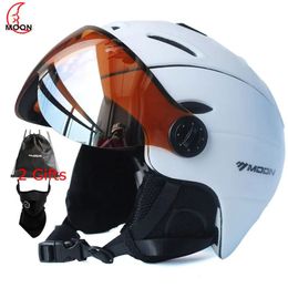 Cascos de esquí MOON Casco de esquí profesional semicubierto Moldeado integralmente Deportes hombre mujer Esquí en nieve Cascos de snowboard con gafas Visor 231107