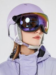 Casques de ski Casque de ski avec lunettes Snowboard 2 en 1 Visière intégralement moulée Hommes Femmes Sports de neige d'hiver en plein air Filles Garçons Enfants Enfants 231211