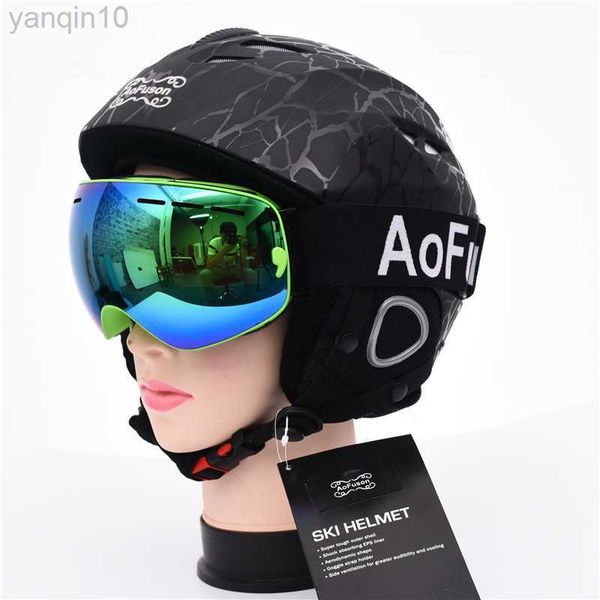 Casques de ski Casque de ski de snowboard avec combinaison de masque de masque de ski Casque respirant moulé intégralement Lunettes de snowboard Big Vision Sports de neige HKD230808