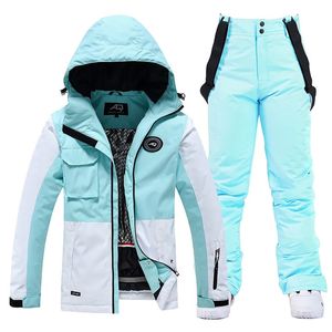 Ski-jas en broek voor dames Snowboardkleding Schuine rits Kleur passend sneeuwpak Draag waterdicht winterkostuum 240111