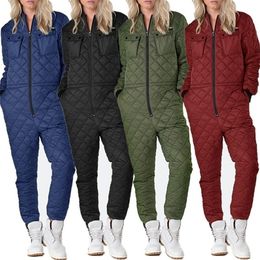 Ski Jumpsuit Dames Winter Warme Rits Pocket Solid Pak Jumpsuits Outfit Playsuit Snowbording Fashion 220315