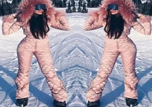 Ensemble de Ski combinaison à capuche femmes salopette Sports de plein air Snowboard veste une pièce combinaison de Ski chaud imperméable vêtements d'hiver93620828276111