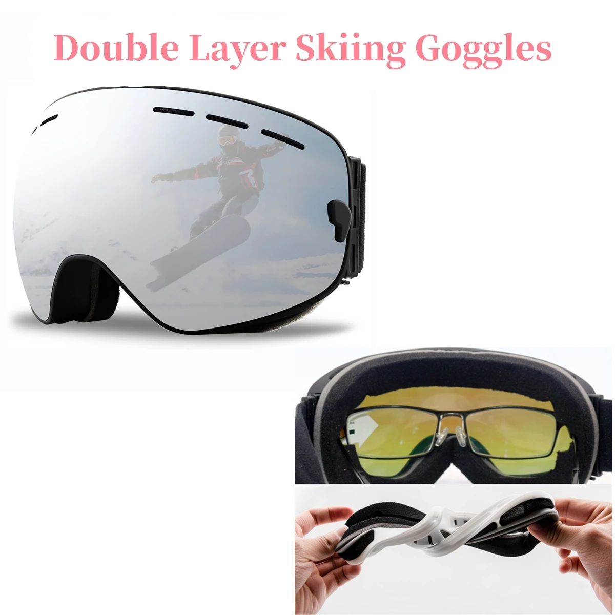 Лыжные сноуборд Goggles горные лыжные очки на снегоходные мощности Зимние спортивные спортивные бокалы снежные бокалы двойные солнцезащитные очки для скалолазания