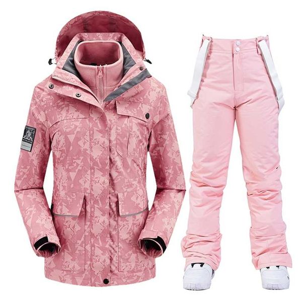 Traje de esquí para mujer, ropa de invierno para snowboard, chaquetas impermeables gruesas y cálidas, chaqueta de nieve para exteriores + Pantalones para marca 220106