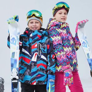 Ski -jassen 2022 Winterkinderen Ski Suit meisje Outdoor Snowboardjack Winddicht waterdichte waterdichte katoenen kleding Warme capuchon