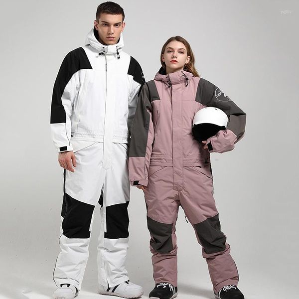 Chaquetas de esquí para hombre, traje de esquí de invierno, mono impermeable de una pieza, deportes al aire libre, transpirable, doble tabla, ropa cálida para nieve, 2022