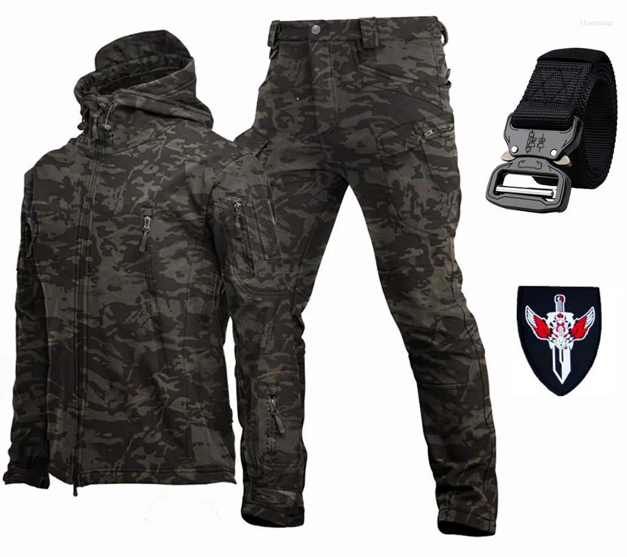 Лыжные куртки 5XL, мужские тактические зимние военные костюмы, мягкая оболочка, ветрозащитная, водонепроницаемая, для специальных тренировок, теплая флисовая армейская униформа-карго