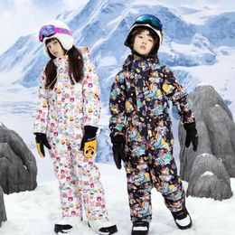 Skiing Jackets Children One-Piece Ski Suits Boys Girl Snowboard Suit Overalls Windproof Waterproof Kids Set Keep Warm Winter Clothing SK052