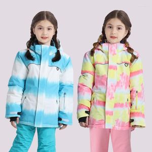 Ski -jassen kinderen ski pakken meisjes warm plus fleece kinderen buiten snowboard winddichte waterdichte tops jas kap