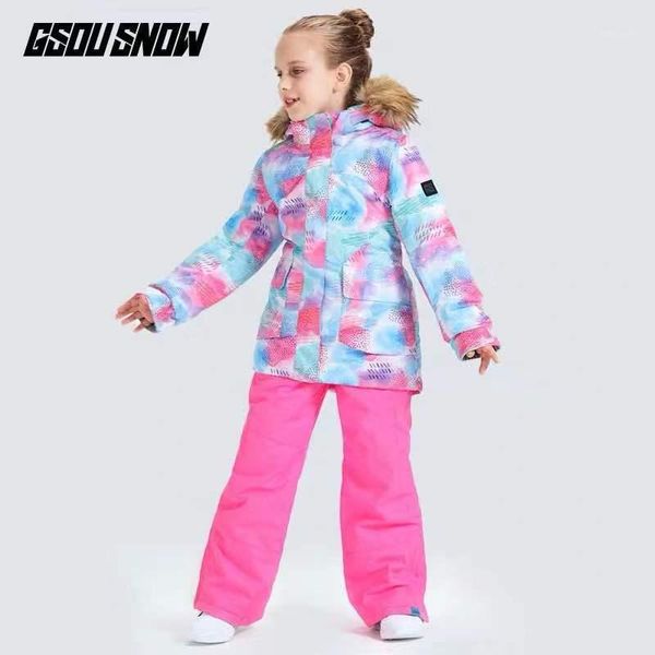 Chaquetas de esquí GSOU SNOW marca niñas traje niños Snowboard ropa pantalón niño chaqueta de esquí pantalón a prueba de viento impermeable ropa deportiva al aire libre