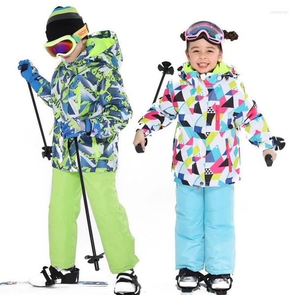 Vestes de ski Dernier Stume de ski pour enfants Hiver imperméable super chaud fille colorée et garçons pantalons de veste de neige marques