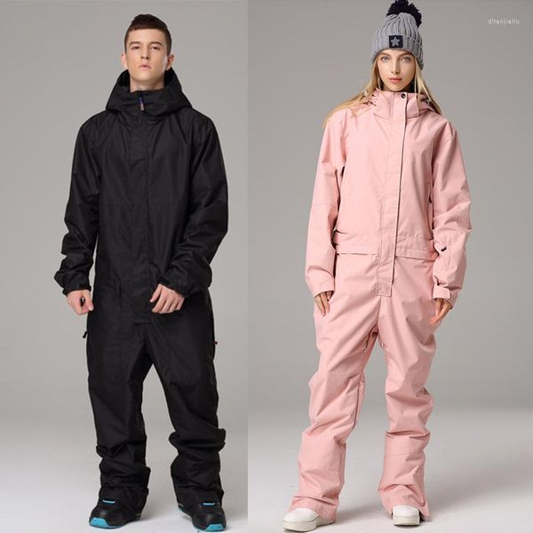 Chaquetas de esquí de una pieza, traje de esquí para mujer, chaqueta de Snowboard para exteriores, mono con capucha para hombre, conjunto impermeable a prueba de viento, pantalones de nieve, mono