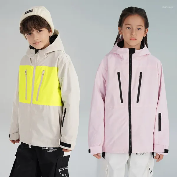 Vestes de Ski Searipe Snowboard Veste Enfant À Capuche Couleur Unie Imperméable Coupe-Vent Durable Pour La Randonnée Hiver Sports De Plein Air Manteau Chaud