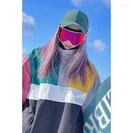 Vestes de Ski veste de Ski Snowboard imperméable coupe-vent hommes femmes couleur-blocage pull ample extérieur hiver vêtements costume