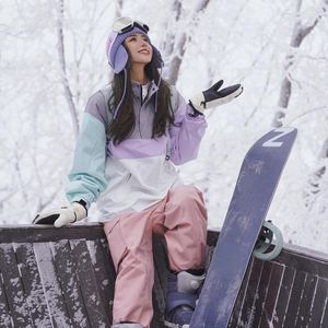Ski Vestes Ski Snowboard Lâche Imperméable Coupe-Vent Hommes Femmes Patchwork Sports De Neige En Plein Air À Capuche Vêtements