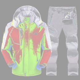 Ski -jassen Ski Suit Men Winter en broek Fleece Warm Waterdichte heren snowboardjack Outdoor Camping Sneeuwbroek