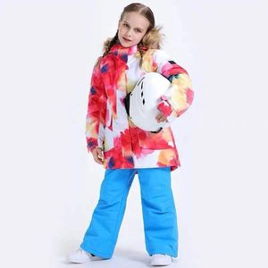 Ski Vestes SMN Marque Enfants Ski Costume Filles Snowboard Veste Pantalon De Fourrure À Capuche Coupe-Vent Imperméable Enfant Vêtements Pantalon D'hiver