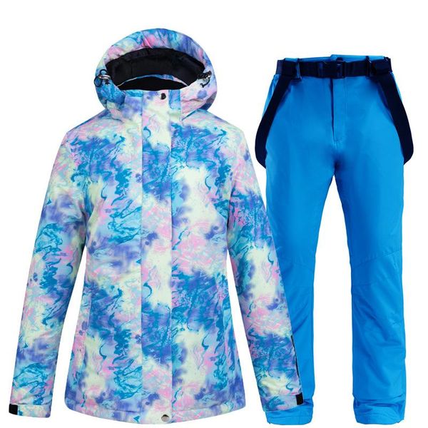 Chaquetas de esquí, traje de esquí colorido cálido para mujer, impermeable, transpirable y chaqueta de snowboard, conjunto de pantalones, disfraces de invierno para mujer al aire libre