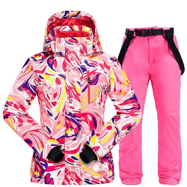 Vestes de ski combinaison de Ski d'hiver femmes coupe-vent imperméable chaud rembourré ensemble de snowboard veste et pantalon de neige