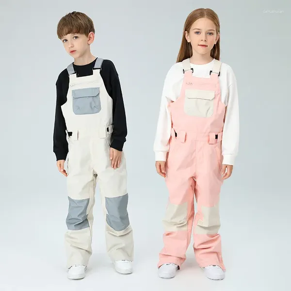 Pantalons de Ski pour enfants, combinaison d'hiver en coton pour filles et garçons, imperméable, pour Sports de plein air, Snowboard, sangle de neige