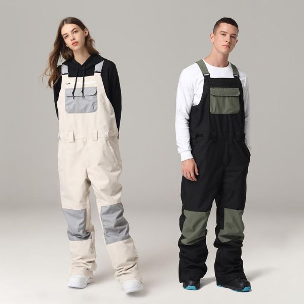 Pantalon de Ski pour Snowboard, coupe-vent, imperméable, salopette contrastée, bretelles arrière, tout-en-un, pour hommes et femmes, pour l'extérieur, 2021