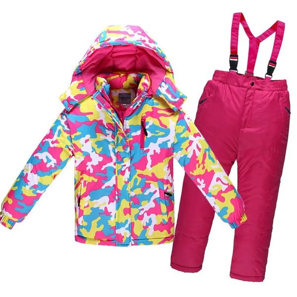 Combinaisons de ski 30 degrés enfants hiver Ski costume imperméable Plus velours chaud fille veste manteau 414 ans garçon coton salopette Snowsuit 231012