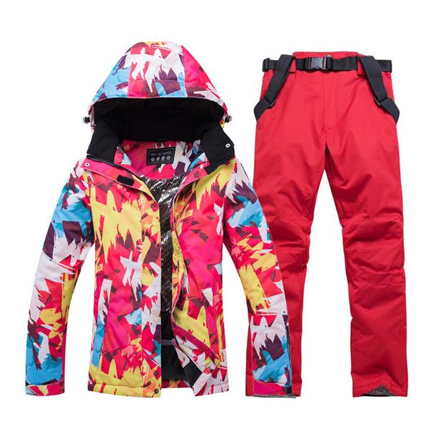 Combinaisons de ski 30 mode femmes combinaison de neige ensemble imperméable hiver Sports de plein air Snowboard porter des vestes de Ski sangle pantalon femme Costume 221130