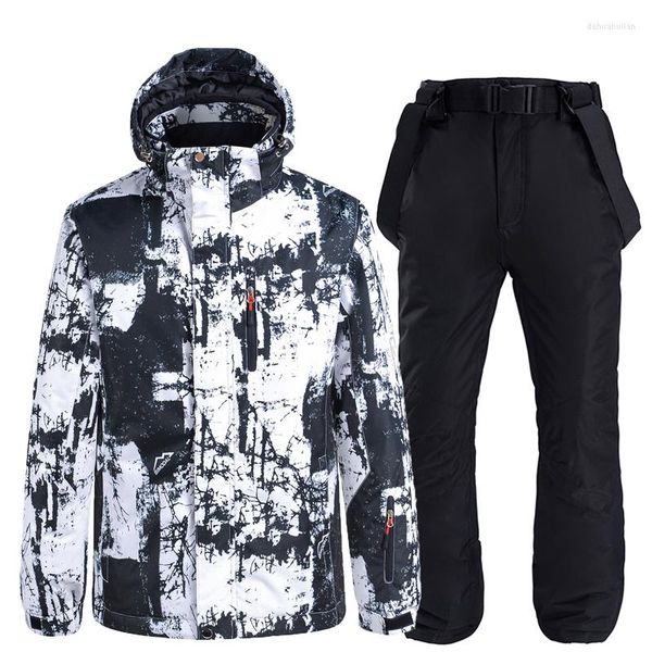 Combinaisons de ski-30 épais chaud hommes femmes combinaison de Ski imperméable coupe-vent snowboard veste pantalon ensemble vêtements de neige d'hiver