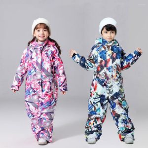Combinaisons de ski Enfants One Piece Ski Jumpsuit Suit Garçons Filles Hiver En Plein Air Chaud Coupe-Vent Imperméable Veste Enfants À Capuche Snowboard Ensemble